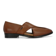 Men Premium Leather Tan Stylish & Comfortable Peshawari Sandals (Indigo-21-Tan)