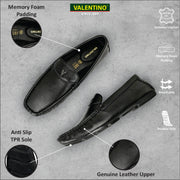 Men Premium Leather Black Casual Slip On Driving Loafers (Emporio-06-Black)