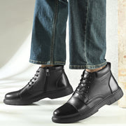 Men Premium Leather Lace-Up Ankle Boots with Side Zipper (Global-90-Black)