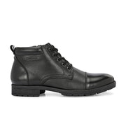 Men Premium Leather Lace-Up Ankle Boots with Side Zipper (Global-90-Black)
