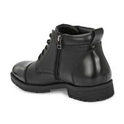 Men Premium Leather Lace-Up Ankle Boots with Side Zipper (Global-90-Black)