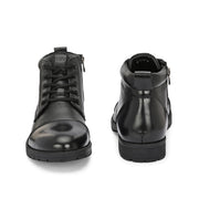 Men Premium Leather Lace-Up Ankle Boots with Side Zipper (Global-90-Black)