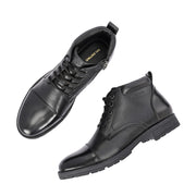 Men Premium Leather Lace-Up Ankle Boots with Side Zipper (Global-90-Black)