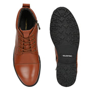 Men Premium Leather Police Lace-Up Ankle Boots with Side Zipper (Global-90-Tan)