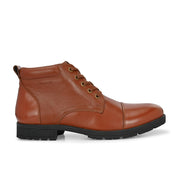 Men Premium Leather Police Lace-Up Ankle Boots with Side Zipper (Global-90-Tan)