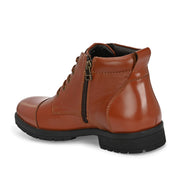 Men Premium Leather Police Lace-Up Ankle Boots with Side Zipper (Global-90-Tan)