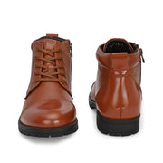 Men Premium Leather Police Lace-Up Ankle Boots with Side Zipper (Global-90-Tan)