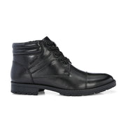 Men Premium Leather Black Side Zipper & Lace-Up Ankle Boot (Global-79-Black)