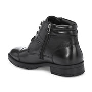 Men Premium Leather Black Side Zipper & Lace-Up Ankle Boot (Global-79-Black)