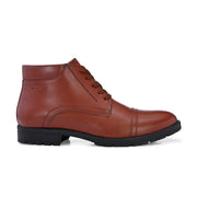 Men Premium Leather Tan Police Lace-Up Ankle Boots (Global-84-Tan)