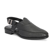 Men Premium Leather Black Ethnic Sandal (Indigo-31-Black)