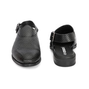 Men Premium Leather Black Ethnic Sandal (Indigo-31-Black)
