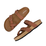 West Port Men's Cushion Sliders | PU Padded Footbed | Bounce Back Technology | Lightweight Flip Flops for Everyday Comfort (M-Aero-29-Tan)