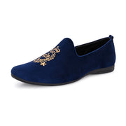 West Port Men Velvet Emblem Party Slip-Ons (OCCASION-01-NAVYBLUE)
