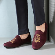 West Port Men Velvet Emblem Party Slip-Ons (OCCASION-01-WINE)