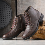 Men Premium Leather Brown Side Zipper & Lace-Up Boot (Global-82-Brown)