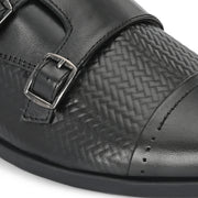 Men Premium Leather Double Monk Dress Shoe (REGAL-80-BLACK)