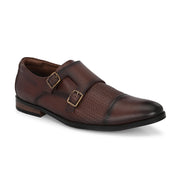 Men Premium Leather Double Monk Dress Shoe (REGAL-80-BROWN)