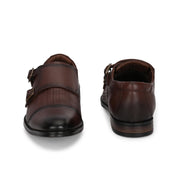 Men Premium Leather Double Monk Dress Shoe (REGAL-80-BROWN)