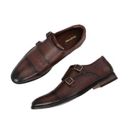 Men Premium Leather Double Monk Dress Shoe (REGAL-80-BROWN)