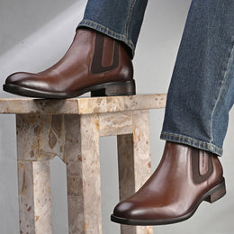 Men Premium Leather Ankle Chelsea Boot (Royale-80-Brown)