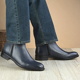 Men Premium Leather Ankle Side Zipper Boot (Royale-81-Blue)