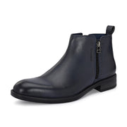 Men Premium Leather Ankle Side Zipper Boot (Royale-81-Blue)