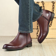Men Premium Leather Ankle Side Zipper Boot (Royale-81-Brown)
