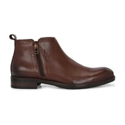 Men Premium Leather Ankle Side Zipper Boot (Royale-81-Brown)