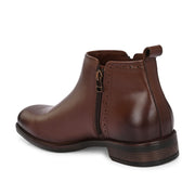 Men Premium Leather Ankle Side Zipper Boot (Royale-81-Brown)