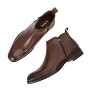 Men Premium Leather Ankle Side Zipper Boot (Royale-81-Brown)