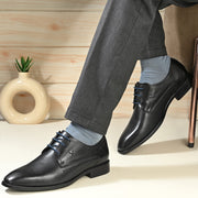 Men Premium Leather Black Lace-Up Formal Derby Shoes (Saint-55-Black)