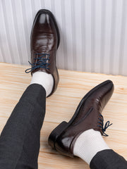 Men Premium Leather Brown Lace-Up Formal Derby Shoes (Saint-63-Brown)