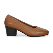 Women Premium Leather Block Heel Pump  (W-Alice-10-Tan)