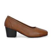 Women Premium Leather Block Heel Pump  (W-Alice-21-Tan)