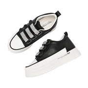 Women Crystal Embellished Velcro Straps Platform Sneakers (W-ATF-25-BLACK)