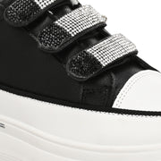 Women Crystal Embellished Velcro Straps Platform Sneakers (W-ATF-25-BLACK)