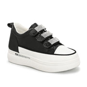 Women Crystal Embellished Velcro Straps Platform Sneakers (W-ATF-25-BLACK)