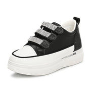 Women Crystal Embellished Velcro Straps Platform Sneakers (W-ATF-25-BLACK)