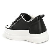 Women Crystal Embellished Velcro Straps Platform Sneakers (W-ATF-25-BLACK)