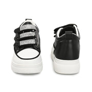 Women Crystal Embellished Velcro Straps Platform Sneakers (W-ATF-25-BLACK)