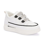 Women Crystal Embellished Velcro Straps Platform Sneakers (W-ATF-25-WHITE)