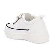 Women Crystal Embellished Velcro Straps Platform Sneakers (W-ATF-25-WHITE)