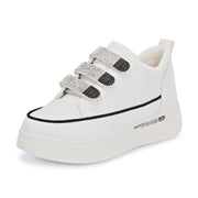 Women Crystal Embellished Velcro Straps Platform Sneakers (W-ATF-25-WHITE)