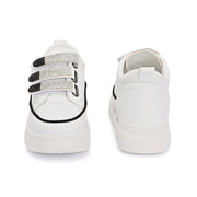 Women Crystal Embellished Velcro Straps Platform Sneakers (W-ATF-25-WHITE)