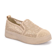 Women Lace Slip On Casual Sneakers (W-ATF-30-BEIGE)