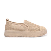 Women Lace Slip On Casual Sneakers (W-ATF-30-BEIGE)