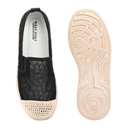 Women Lace Slip On Casual Sneakers (W-ATF-30-BLACK)
