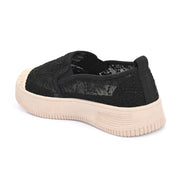 Women Lace Slip On Casual Sneakers (W-ATF-30-BLACK)