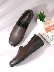 Women Premium Leather Slip On Formal Shoes (W-Comfina-10-Brown)